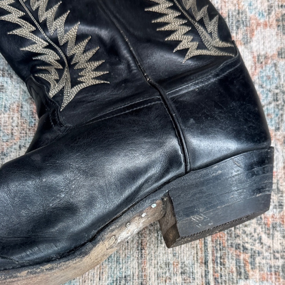 Tony Lama 6924 Men’s Black Leather Boots Vintage Western Cowboy Pointed Toe 11D - Picture 15 of 17